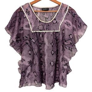 Y2K Cotton Express Sheer Poncho Top S Flutter Sleeve Flowy Bohemian Fairy Grunge